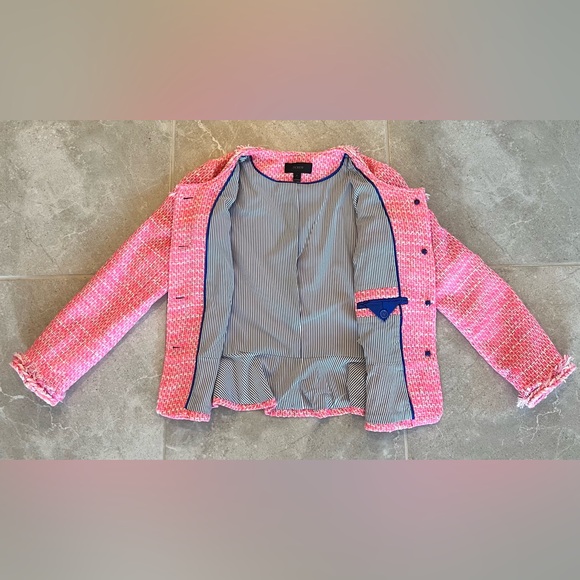J.CREW Peplum Lady Jacket in Neon Fuchsia Pink Tweed Blazer | Size 0 Womens - Picture 6 of 10